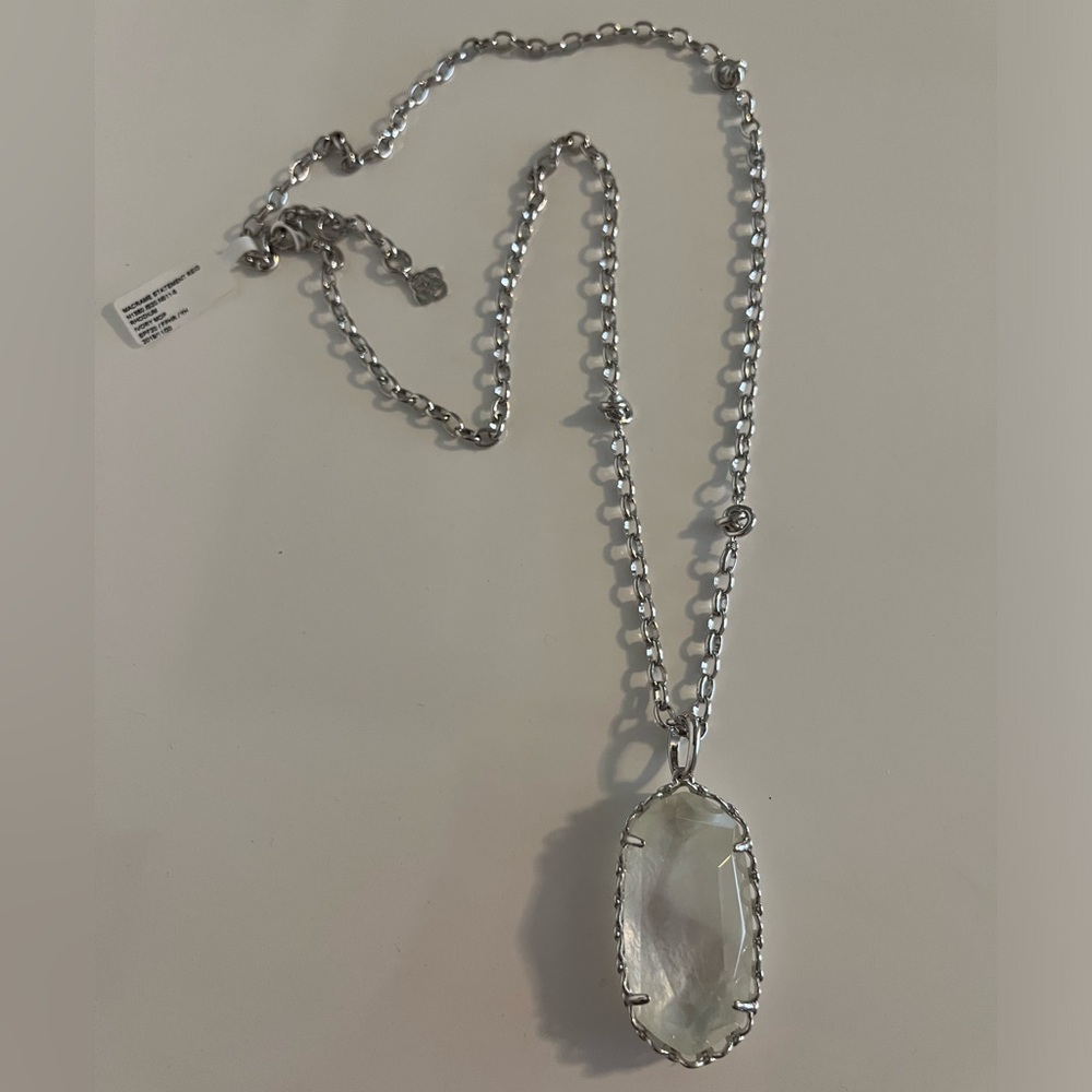 PROTO Kendra Scott Rhodium Macrame Reid Pendant in Ivory Mother of Pearl
